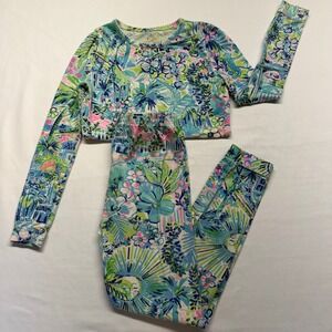 Lilly Pulitzer Girls Pajama Set Size 10 Tropical Print Long Sleeve PJ Set Floral